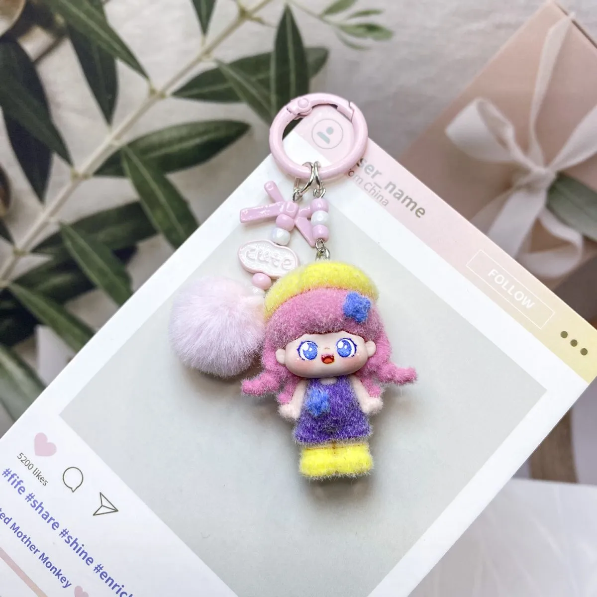 Cartoon Flocked Plush Figure Keychain & Phone Lanyard Accessory – Trendy Mini Doll Pendant, Reward Small Gift for Kids & Collectors